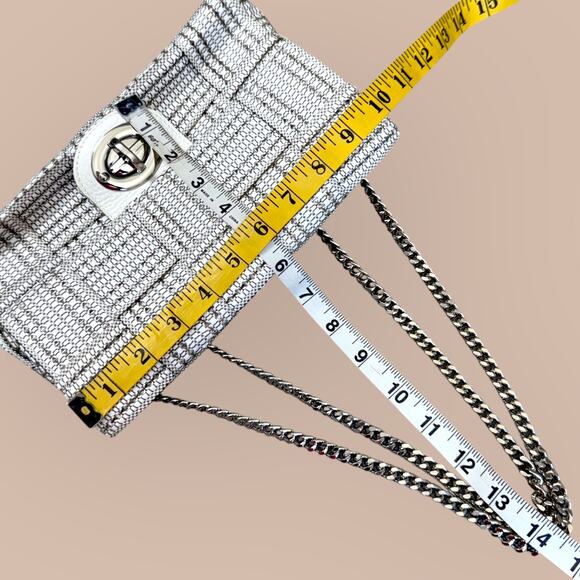 Alma Tonutti Italy Leather Fabric Purse Bag Silver Chain Strap Woven White Tan - Picture 9 of 11